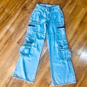 RSQ carpenter baggy utility pockets Light Blue Denim Jeans 25 wide leg